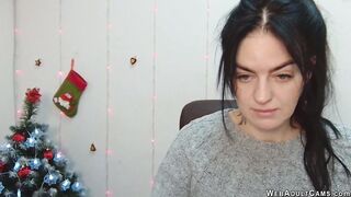 Brunette amateur babe in sweater chats on webcam show
