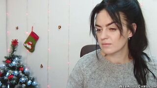 Brunette amateur babe in sweater chats on webcam show