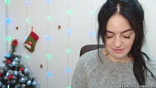 Brunette amateur babe in sweater chats on webcam show