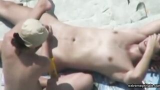 stepdaughter milks cock on beach (voyeur)