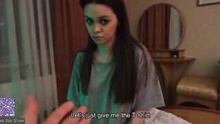 A guy fucks his stepsister in her shaved pussy