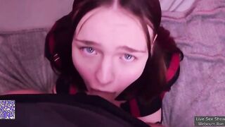 Russian girl sucks a guy's hard dick