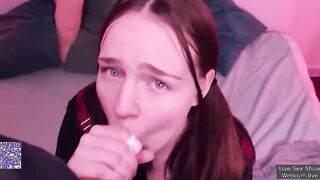 Russian girl sucks a guy's hard dick