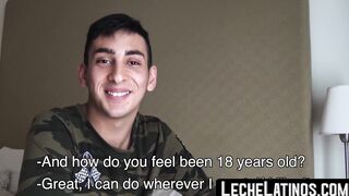 Cute Latino man swallows after a brief banter with another male