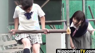 Devious Japanese students peeing covertly open spot