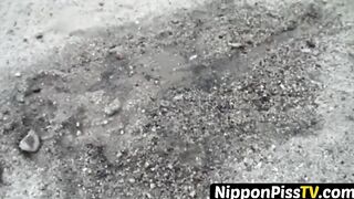 Fiendish youthful Japanese darling is peeing before her home