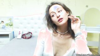Young European babe flashing natural tits on webcam