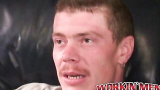 Rough stud masturbates solo and shoots cum all over himself