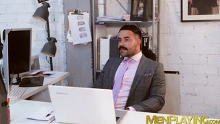 Blowjobs and anal with suited Shane Jackson and Teddy Torres