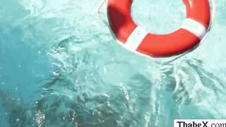 Resort guest gets his dick sucked by TS lifeguard