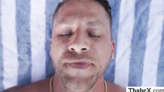 Resort guest gets his dick sucked by TS lifeguard