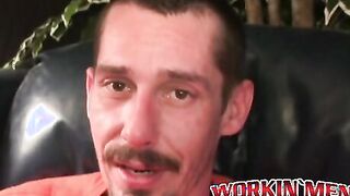 Rough stud smokes during an interview and masturbates solo