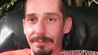 Rough stud smokes during an interview and masturbates solo
