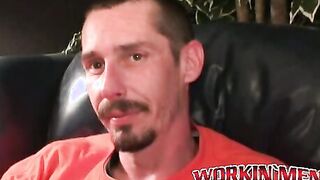 Rough stud smokes during an interview and masturbates solo