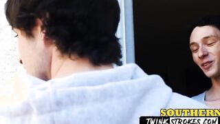 Thin man gets his companions dick somewhere within his throat
