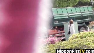 Tasteful Japanese redhead tracks down a mystery spot to pee