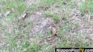 Tasteful Japanese redhead tracks down a mystery spot to pee