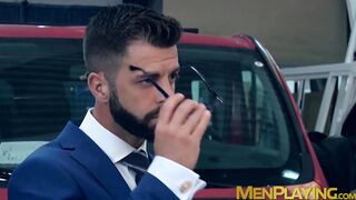 Anal fucking with a boss who is tied up and blindfolded too
