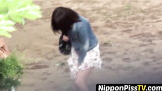 Secret camera recorded unusual Japanese darlings pissing outside