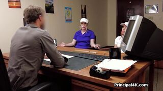 Sexy golf chicks riding principals dick at the office