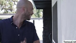 Naughty TS lets her neighbor fuck her tight ass