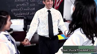 Pervy Teacher Tricks Innocent Virgin Schoolgirls Into Having A Threesome With Him In