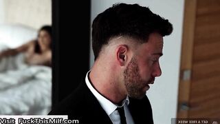 Sated Brunette Fucks Her Man Before He Leaves Work
