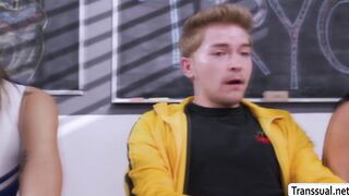 Cock sucker cheerleader gets fucked by TS member