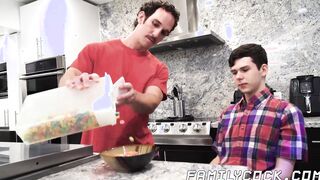 Kinky stepfather barebacks twink and cums on his cute face