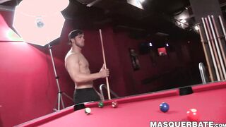 Muscular gay stud Chuck is playing pool and masturbating