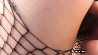 Asian spinner in stockings milks officers dick