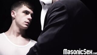 Hot twink Marcus Ryan blows Master Angus massive cocks before ass penetration