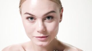 Tiny blonde Nancy Ace teaching workout routines with her sultry hot body
