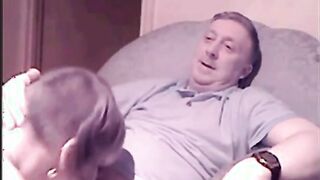 Old Guy Receives Blowjob From Young Skinhead Girl On Webcam