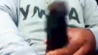 Hunk Strokes His Big Black Cock to Porn and Cums Twice