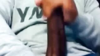 Hunk Strokes His Big Black Cock to Porn and Cums Twice