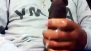 Hunk Strokes His Big Black Cock to Porn and Cums Twice