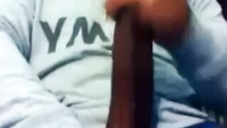 Hunk Strokes His Big Black Cock to Porn and Cums Twice
