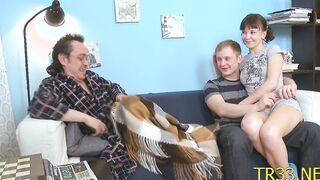 Cute woman fucks just with his condom on