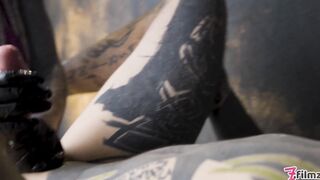 Alt dominatrix pegging tattooed worker