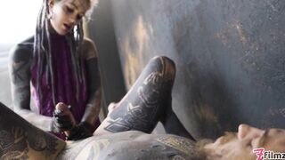 Alt dominatrix pegging tattooed worker