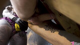 Alt dominatrix pegging tattooed worker