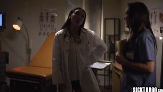 Hot MILF lesbians making out on duty