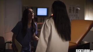 Hot MILF lesbians making out on duty