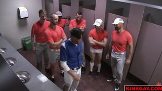 Poor bound dude gets a BASEBALL BAT up his ass!