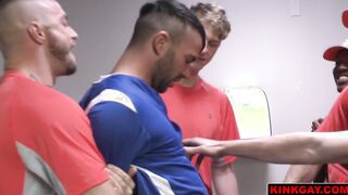 Poor bound dude gets a BASEBALL BAT up his ass!