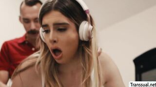 Sick pervert bareback fucks his Trans babysitter
