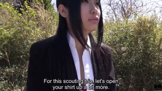 Japanese college college girl into recruit suit loses it for public sex
