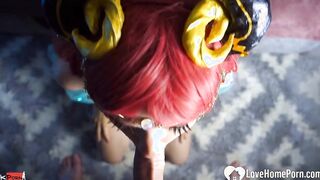 Ginger cosplayer devours cock before getting nailed