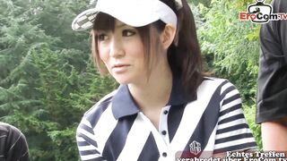 Japanese unshaved 18 yo experiences her first cumshot gang bang